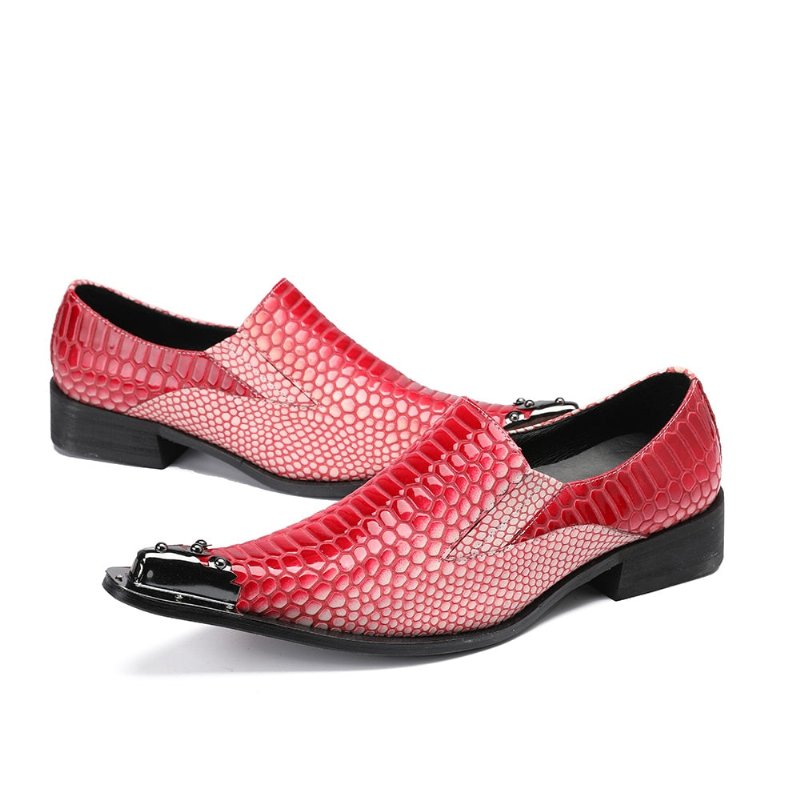 Pánska Spoločenská Obuv Luxusné Mokasíny Crocstripe Exotic Pattern - Červená