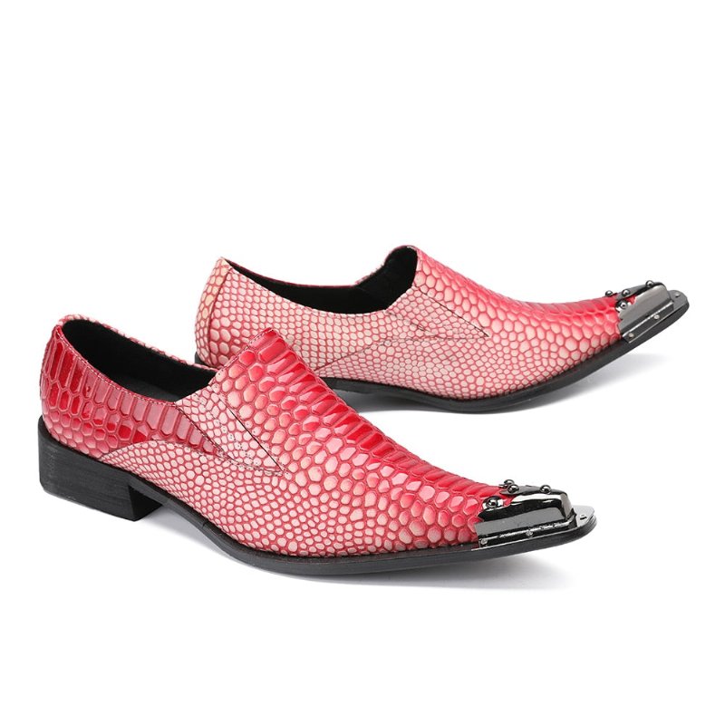 Pánska Spoločenská Obuv Luxusné Mokasíny Crocstripe Exotic Pattern - Červená