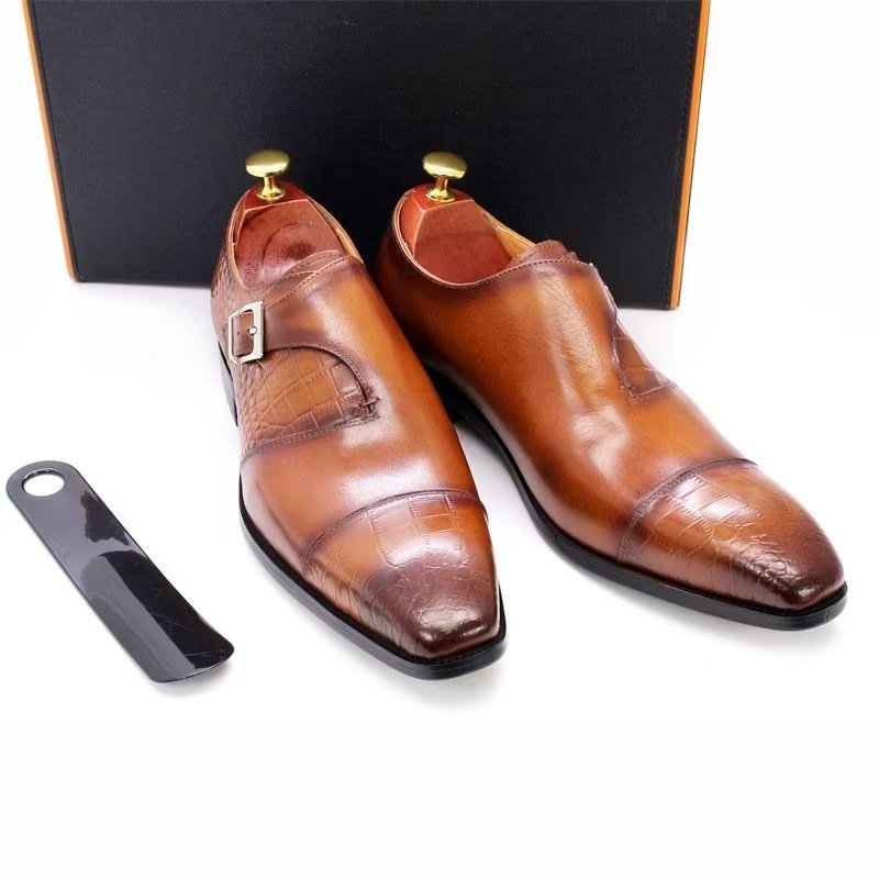 Pánska Spoločenská Obuv Modish Luxusné Crocodile Pattern Monkstrap - Káva