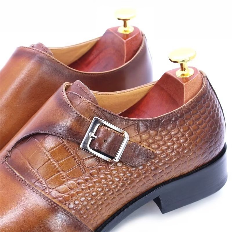 Pánska Spoločenská Obuv Modish Luxusné Crocodile Pattern Monkstrap - Káva