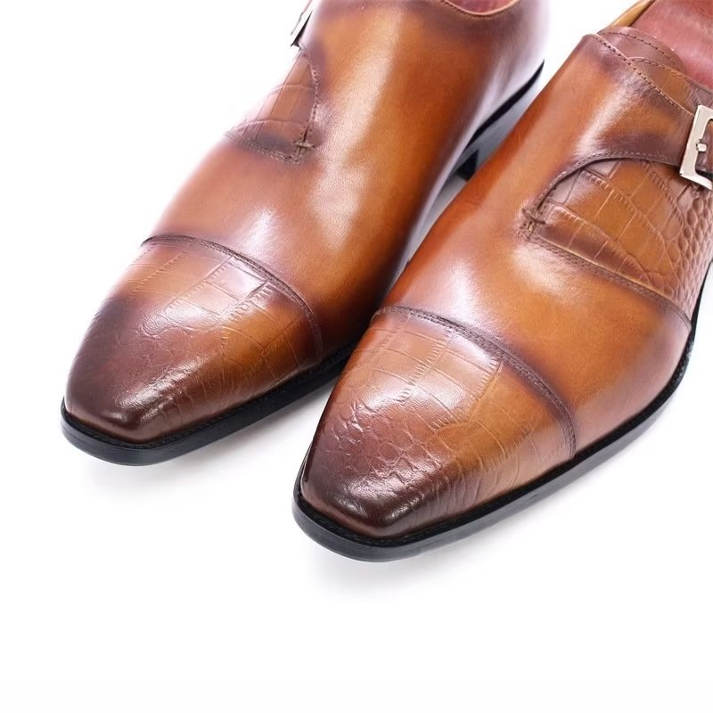 Pánska Spoločenská Obuv Modish Luxusné Crocodile Pattern Monkstrap - Káva