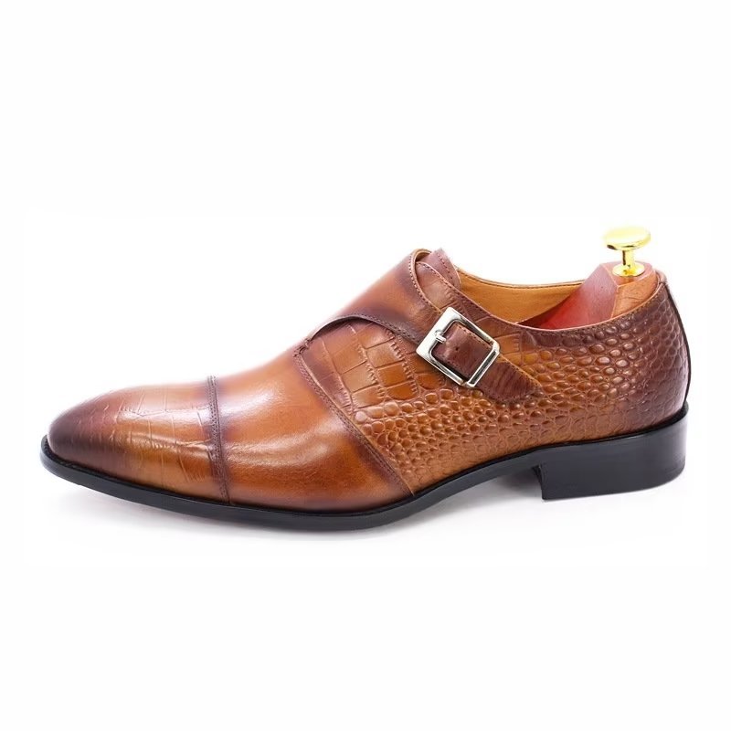 Pánska Spoločenská Obuv Modish Luxusné Crocodile Pattern Monkstrap - Káva