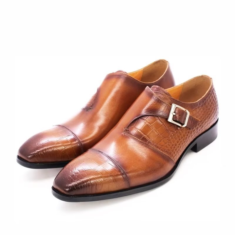 Pánska Spoločenská Obuv Modish Luxusné Crocodile Pattern Monkstrap - Káva