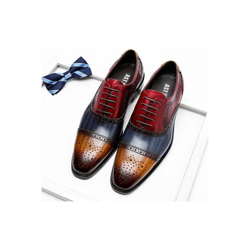 Pánska Spoločenská Obuv Wingtip Leather Lace-up Oxfords - Exotická