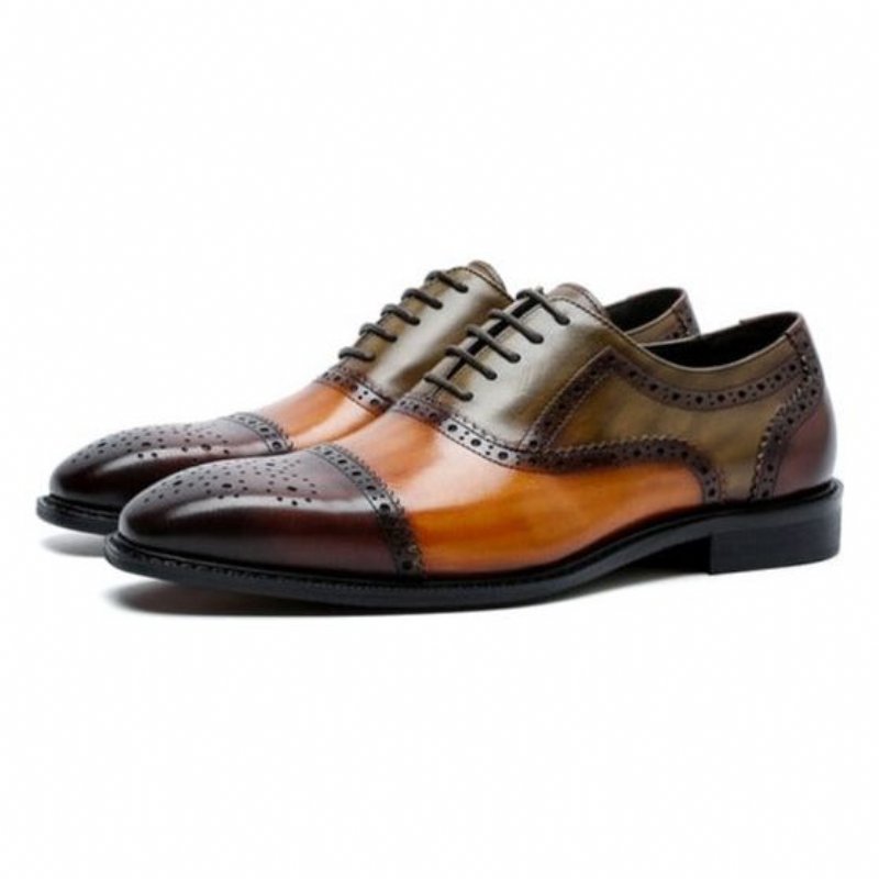 Pánska Spoločenská Obuv Wingtip Leather Lace-up Oxfords - Káva