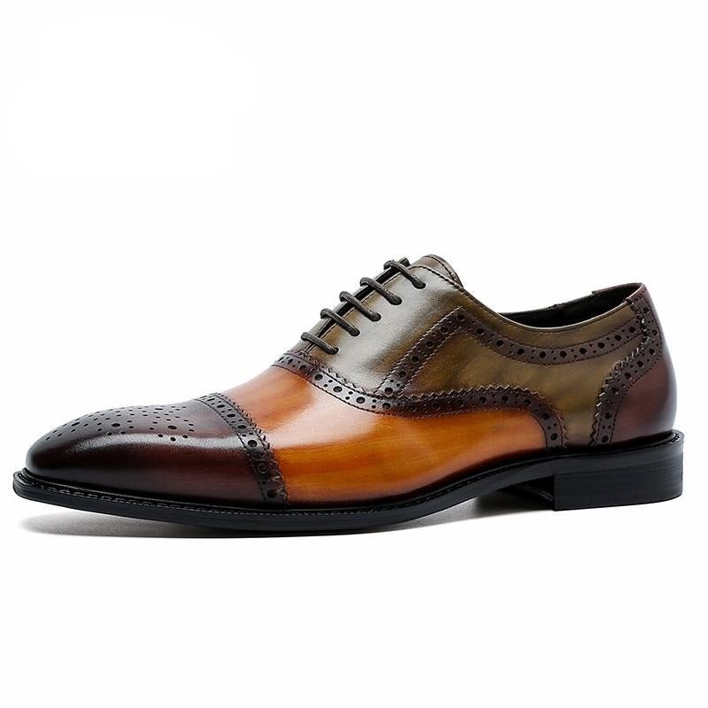 Pánska Spoločenská Obuv Wingtip Leather Lace-up Oxfords - Káva