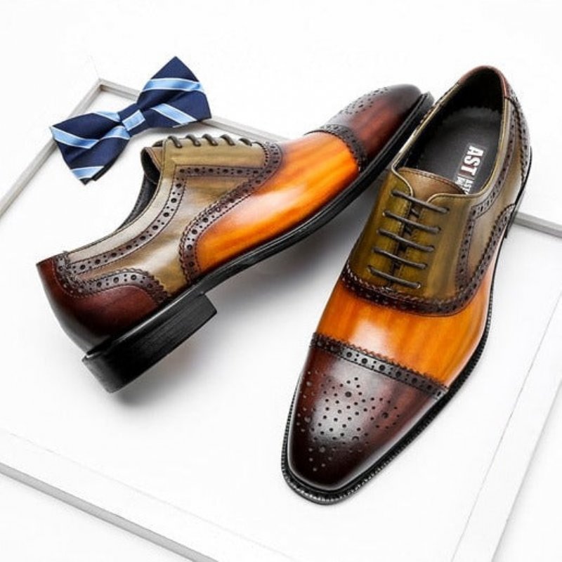 Pánska Spoločenská Obuv Wingtip Leather Lace-up Oxfords - Oranžová