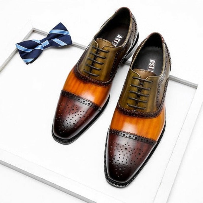 Pánska Spoločenská Obuv Wingtip Leather Lace-up Oxfords - Oranžová