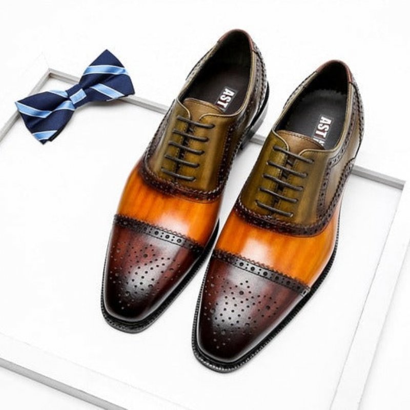 Pánska Spoločenská Obuv Wingtip Leather Lace-up Oxfords - Oranžová