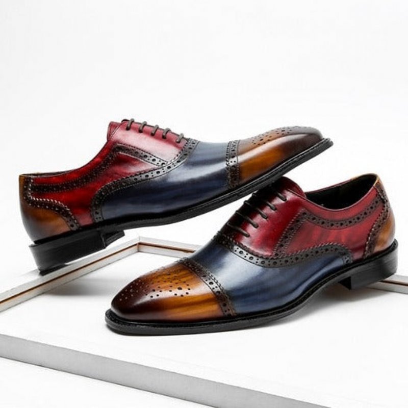 Pánska Spoločenská Obuv Wingtip Leather Lace-up Oxfords - Exotická