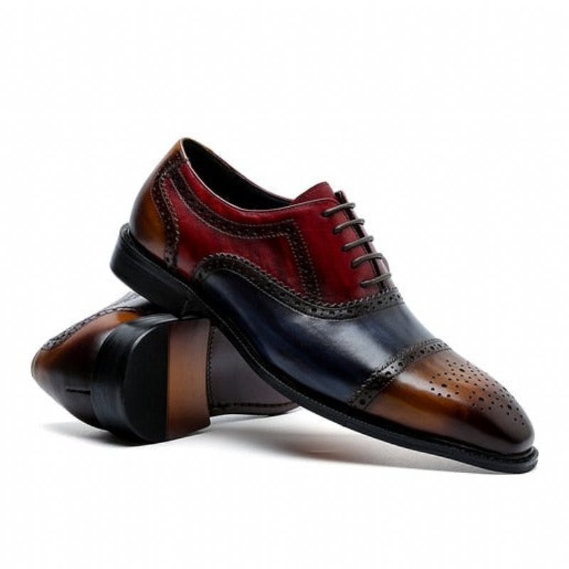 Pánska Spoločenská Obuv Wingtip Leather Lace-up Oxfords - Exotická