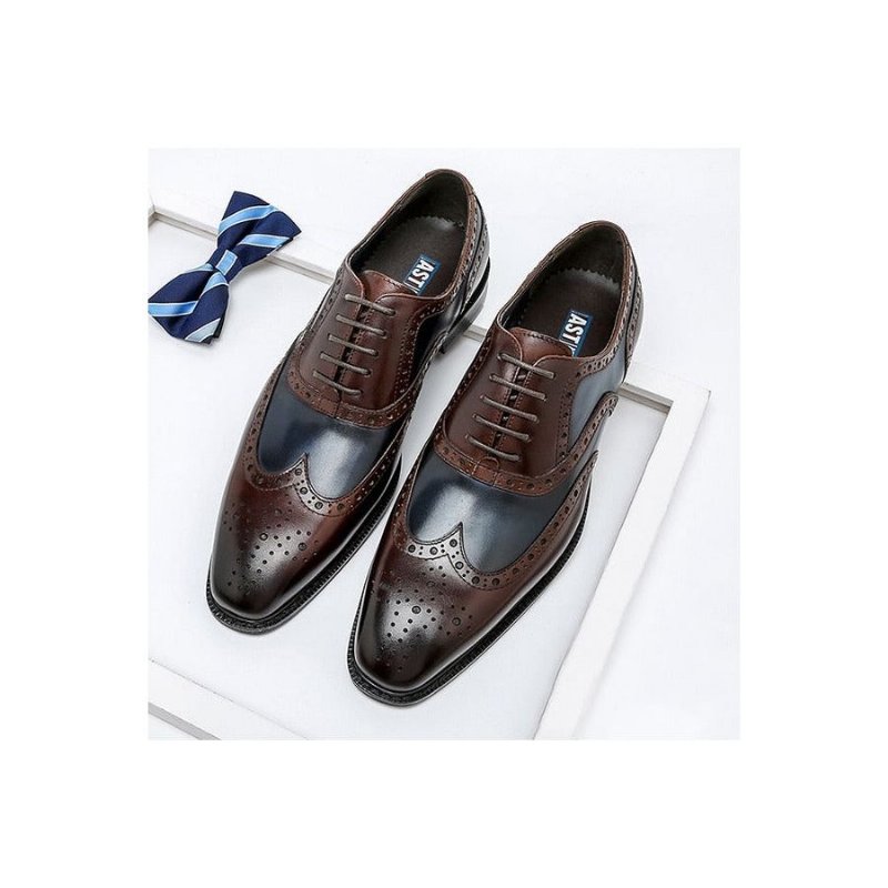 Pánska Spoločenská Obuv Wingtip Leather Lace-up Oxfords - Modrá