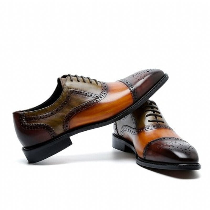 Pánska Spoločenská Obuv Wingtip Leather Lace-up Oxfords - Káva