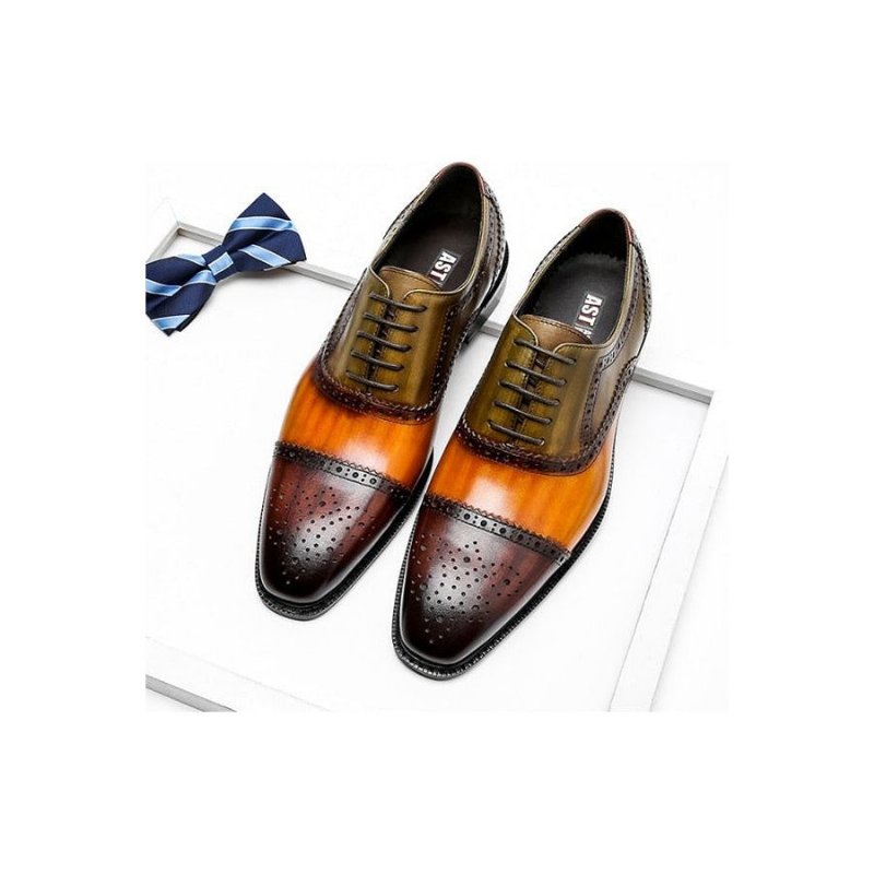 Pánska Spoločenská Obuv Wingtip Leather Lace-up Oxfords - Oranžová