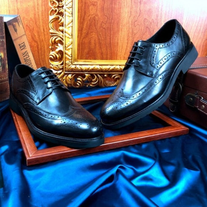 Pánska Spoločenská Obuv Wingtip Luxury Exotic Pointed Toe Oxford Brogues - Čierna