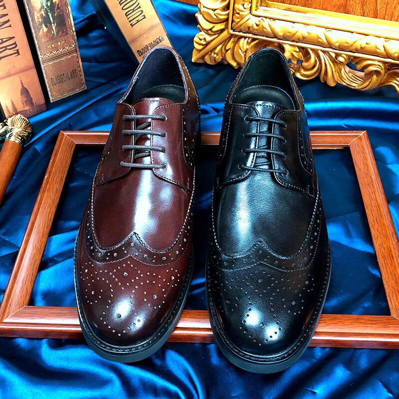 Pánska Spoločenská Obuv Wingtip Luxury Exotic Pointed Toe Oxford Brogues - Čierna