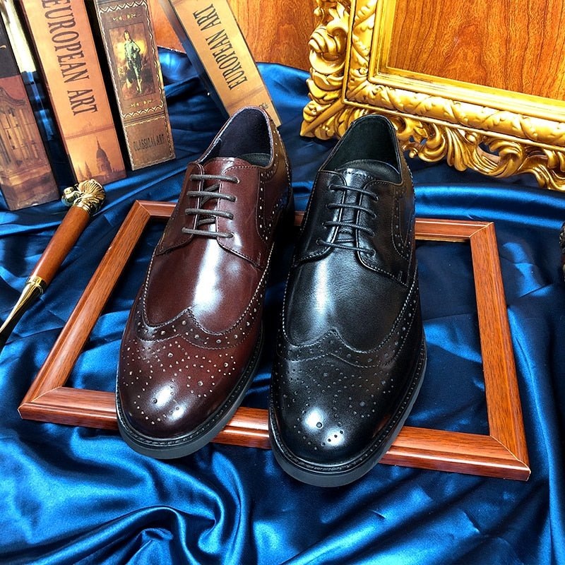 Pánska Spoločenská Obuv Wingtip Luxury Exotic Pointed Toe Oxford Brogues - Káva