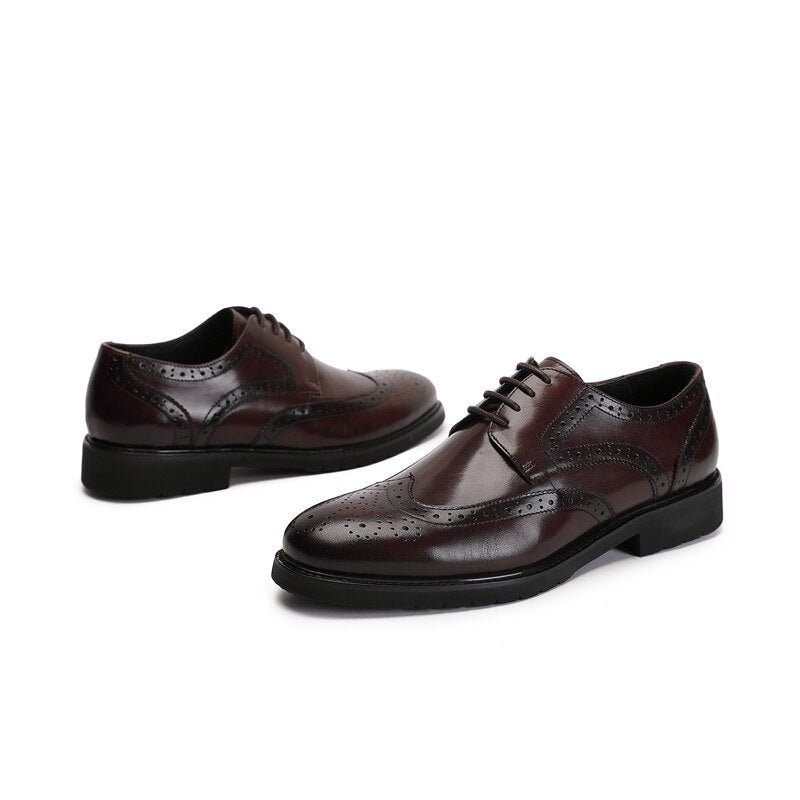 Pánska Spoločenská Obuv Wingtip Luxury Exotic Pointed Toe Oxford Brogues - Káva