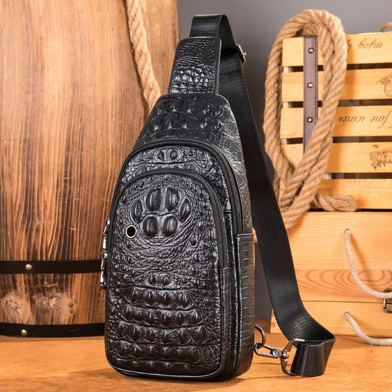 Pánska Taška Cez Rameno Croc-embossed - Čierna