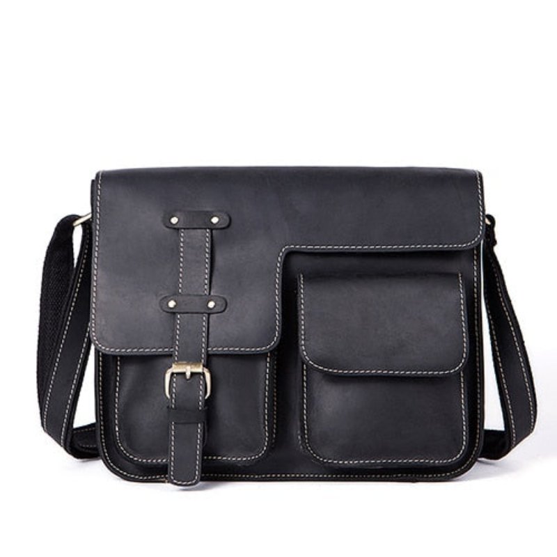 Pánske Aktovky Luxusná Exotic Leather Vintage Flap Crossbody Aktovka - Čierna