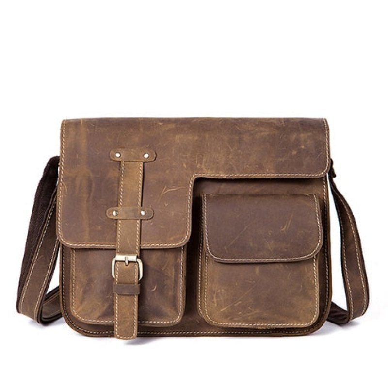 Pánske Aktovky Luxusná Exotic Leather Vintage Flap Crossbody Aktovka - Káva