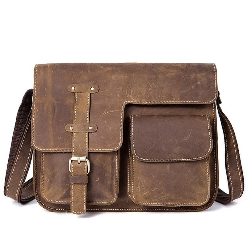 Pánske Aktovky Luxusná Exotic Leather Vintage Flap Crossbody Aktovka - Káva