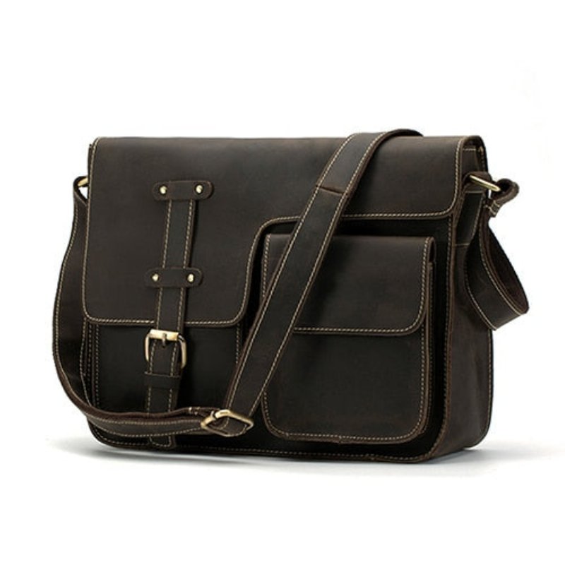 Pánske Aktovky Luxusná Exotic Leather Vintage Flap Crossbody Aktovka - Tmavá Káva