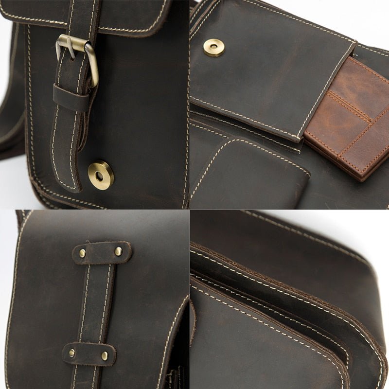 Pánske Aktovky Luxusná Exotic Leather Vintage Flap Crossbody Aktovka - Tmavá Káva