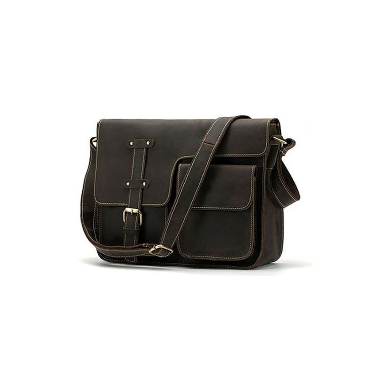 Pánske Aktovky Luxusná Exotic Leather Vintage Flap Crossbody Aktovka - Tmavá Káva