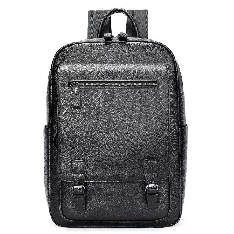 Pánske Batohy Business Travel Tech Backpack Z Hovädzej Kože - Čierna