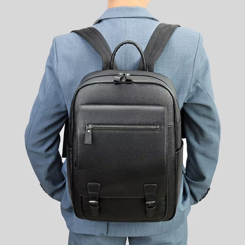 Pánske Batohy Business Travel Tech Backpack Z Hovädzej Kože - Čierna