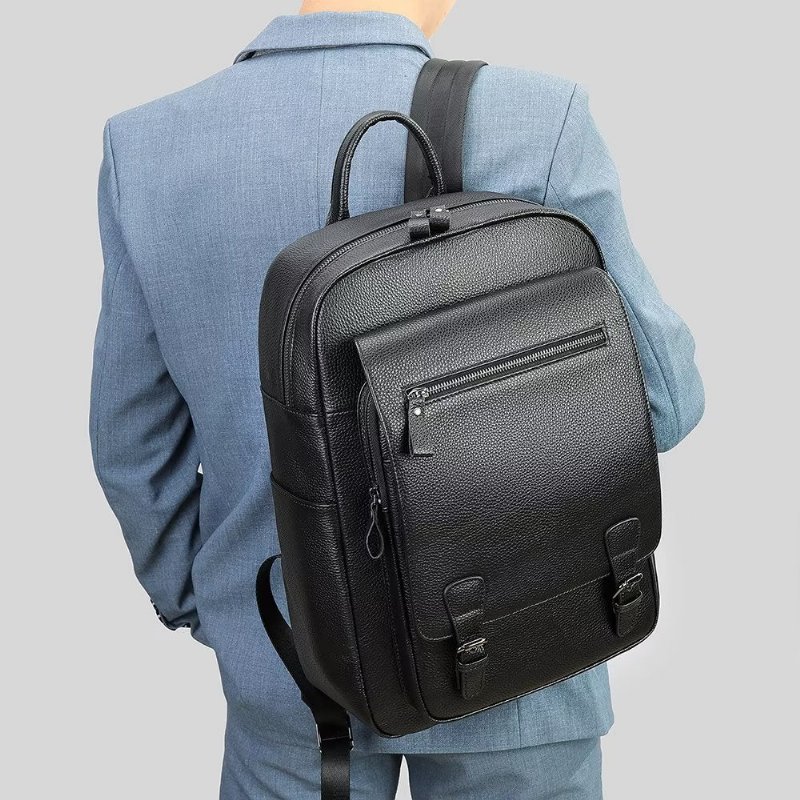 Pánske Batohy Business Travel Tech Backpack Z Hovädzej Kože - Čierna