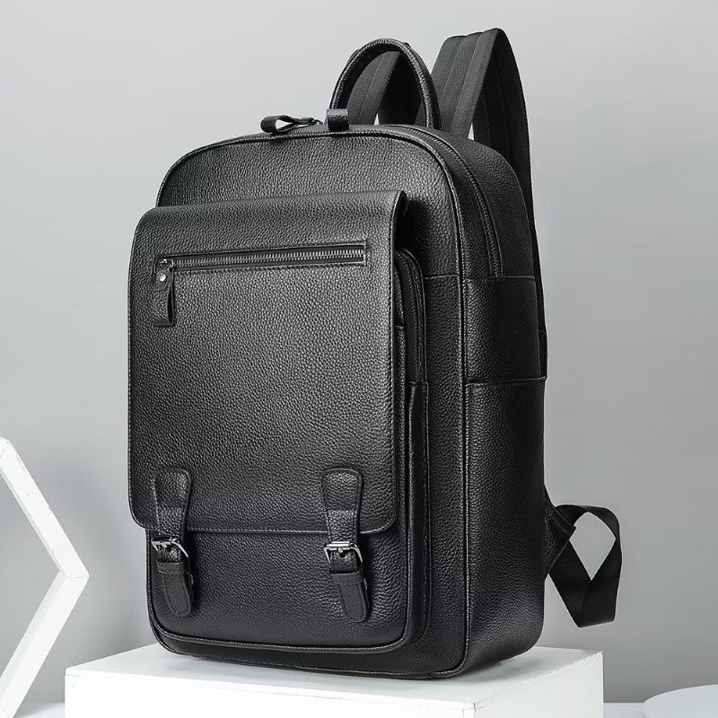 Pánske Batohy Business Travel Tech Backpack Z Hovädzej Kože - Čierna