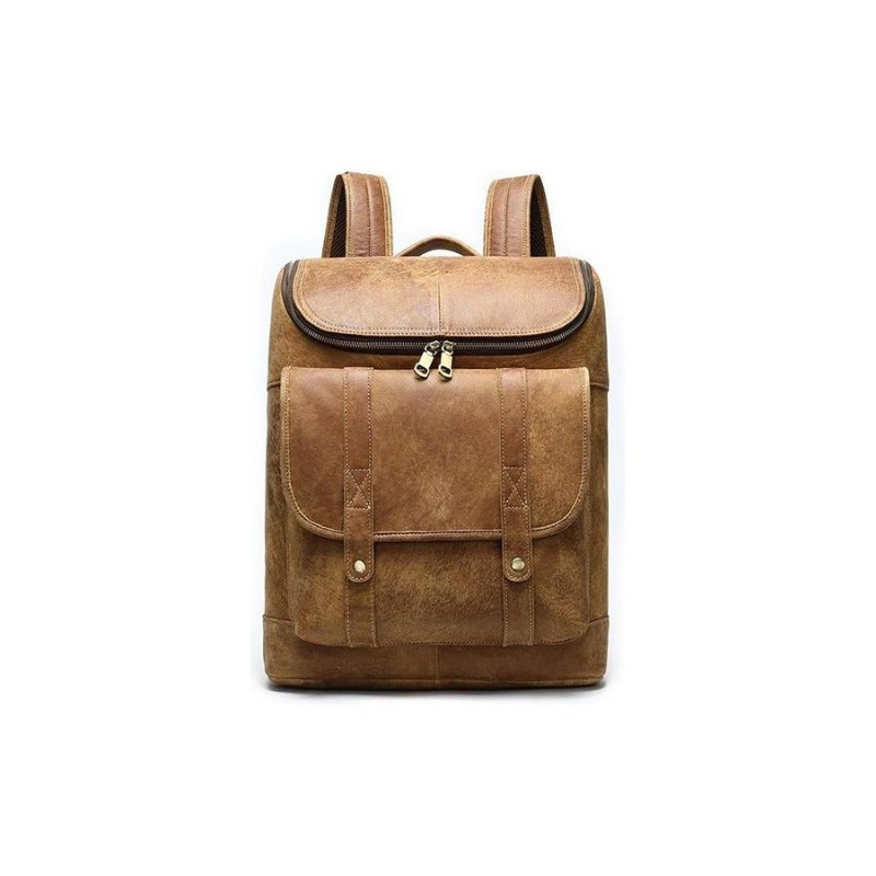 Pánske Batohy Vintage Exotic Leather Zips Softback Fashion Backpack - Káva