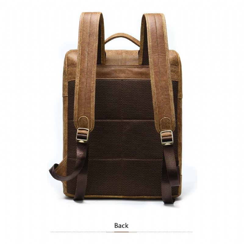 Pánske Batohy Vintage Exotic Leather Zips Softback Fashion Backpack - Káva