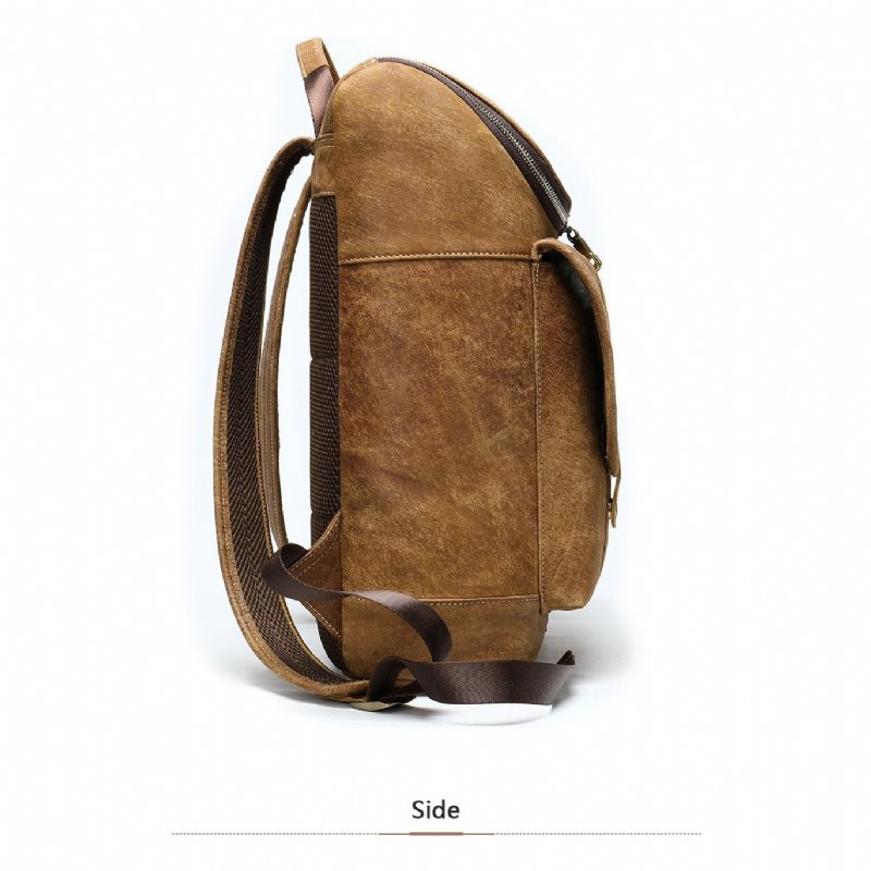 Pánske Batohy Vintage Exotic Leather Zips Softback Fashion Backpack - Káva