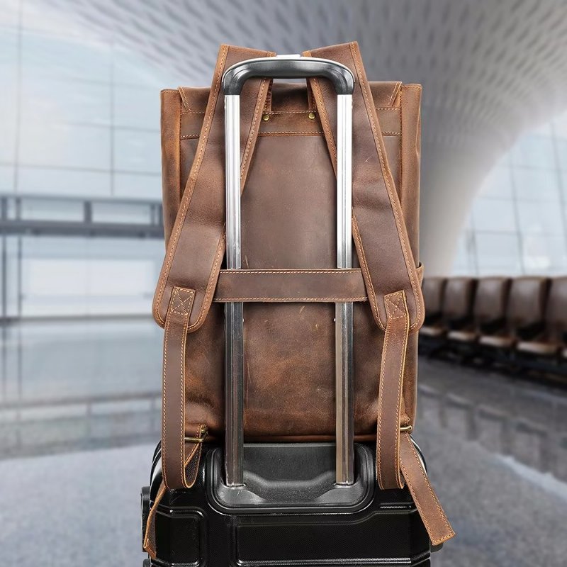 Pánske Batohy Z Hovädzej Kože Business Travel Computer Backpack - Káva