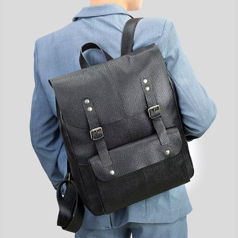 Pánske Batohy Z Hovädzej Kože Business Travel Organizer Backpack - Čierna