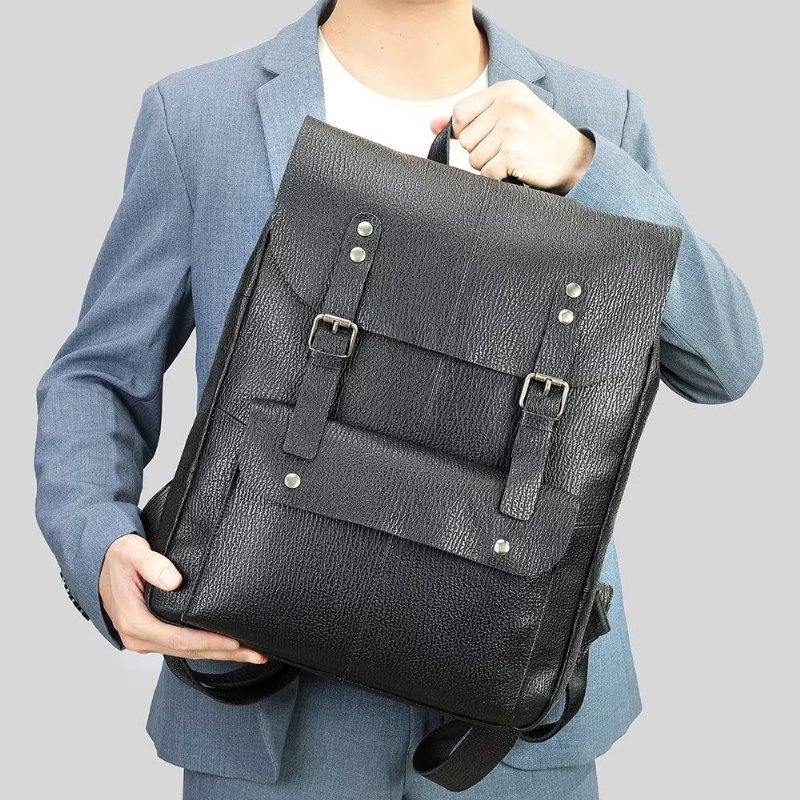 Pánske Batohy Z Hovädzej Kože Business Travel Organizer Backpack - Čierna