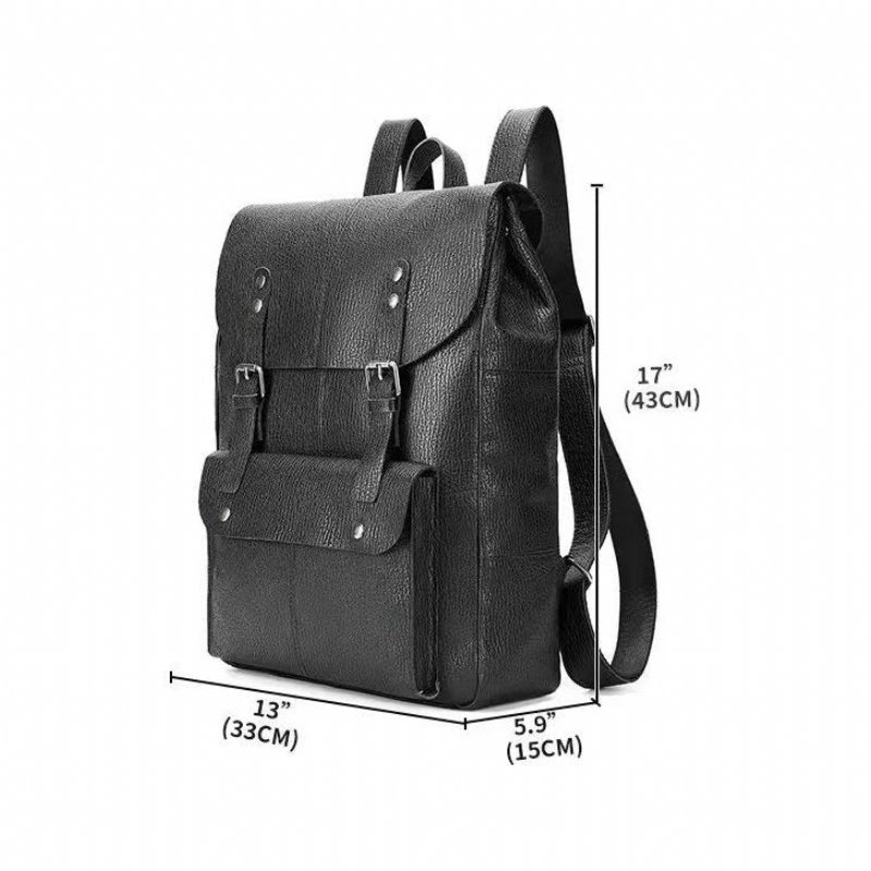 Pánske Batohy Z Hovädzej Kože Business Travel Organizer Backpack - Čierna