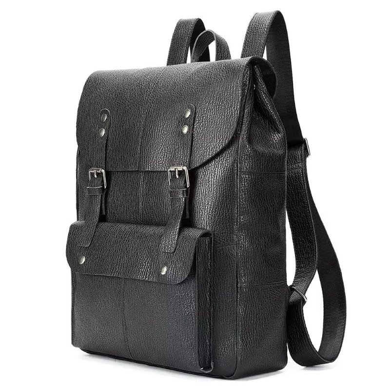 Pánske Batohy Z Hovädzej Kože Business Travel Organizer Backpack - Čierna