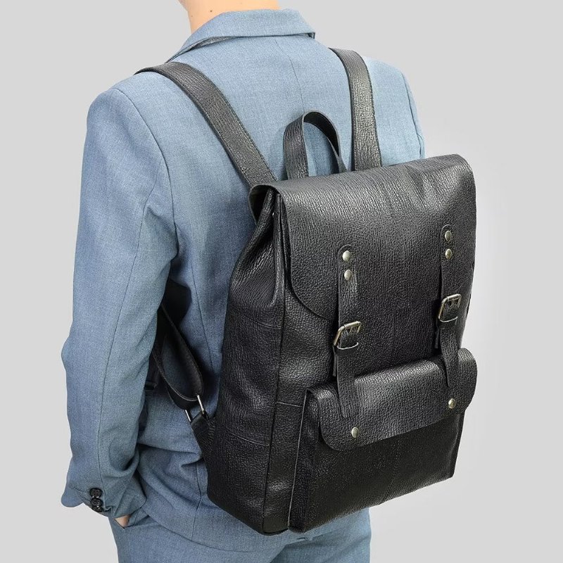 Pánske Batohy Z Hovädzej Kože Business Travel Organizer Backpack - Čierna