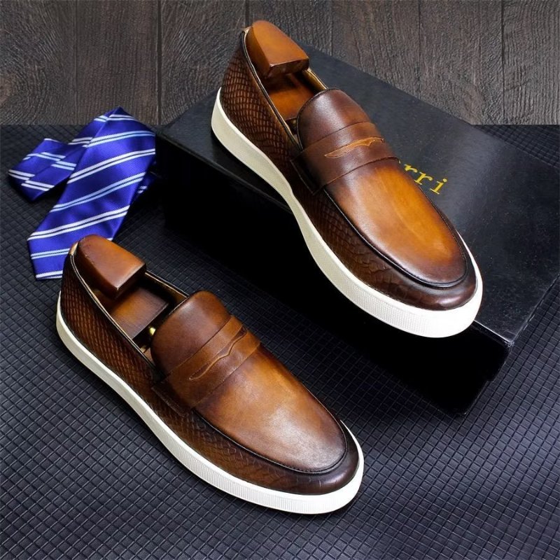 Pánske Formálne Topánky Elegantné Kožené Na Platforme Slip On Brogue - Hnedá