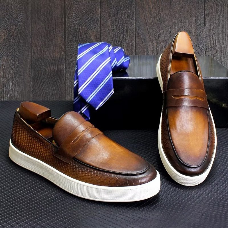 Pánske Formálne Topánky Elegantné Kožené Na Platforme Slip On Brogue - Hnedá