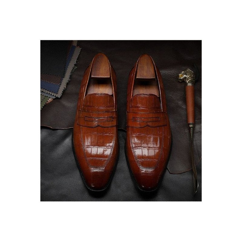 Pánske Formálne Topánky Exotic Texture Slip-on Brogue - Káva