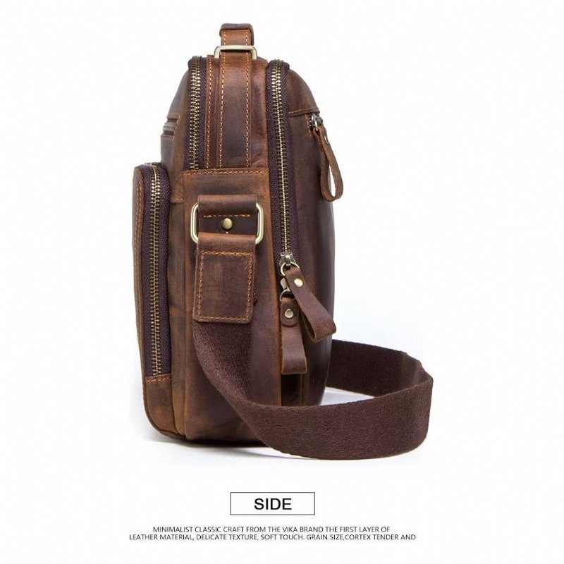 Pánske Kabelky Cez Rameno Elegantná Crossbody Kabelka Crazy Horse - Káva