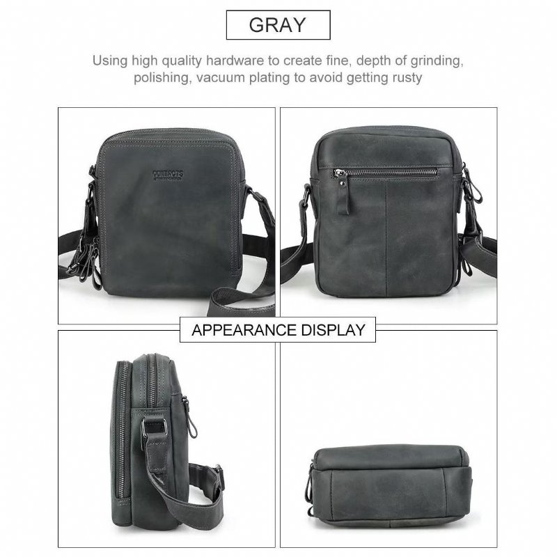 Pánske Kabelky Cez Rameno Elegantná Kabelka Crazy Horse Leather Rugged Crossbody - Sivá