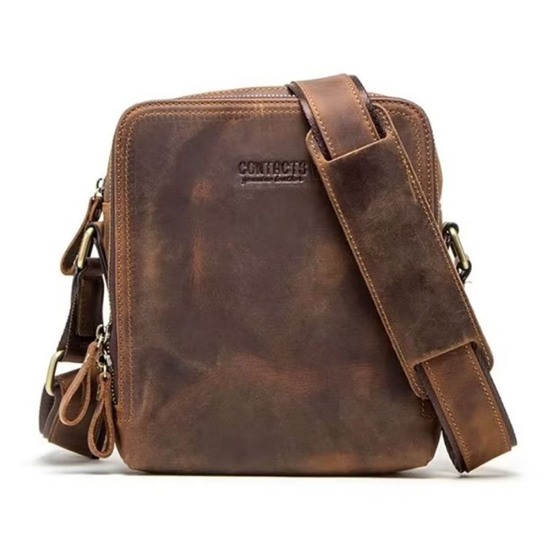 Pánske Kabelky Cez Rameno Elegantná Kabelka Crazy Horse Leather Rugged Crossbody - Káva