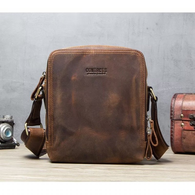 Pánske Kabelky Cez Rameno Elegantná Kabelka Crazy Horse Leather Rugged Crossbody - Káva