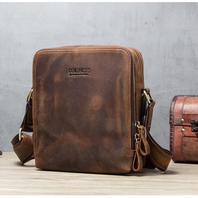 Pánske Kabelky Cez Rameno Elegantná Kabelka Crazy Horse Leather Rugged Crossbody - Káva